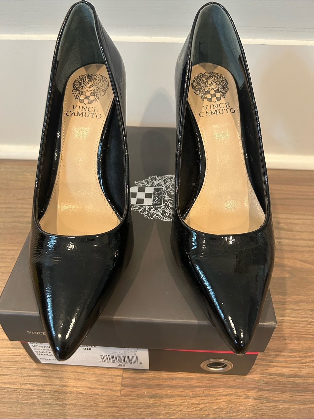 Vince Camuto Black Patent Pointed-Toe Pumps